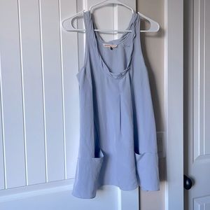 Rebecca Taylor Silky Flowy Light Blue Sleeveless Blouse with pocket detail